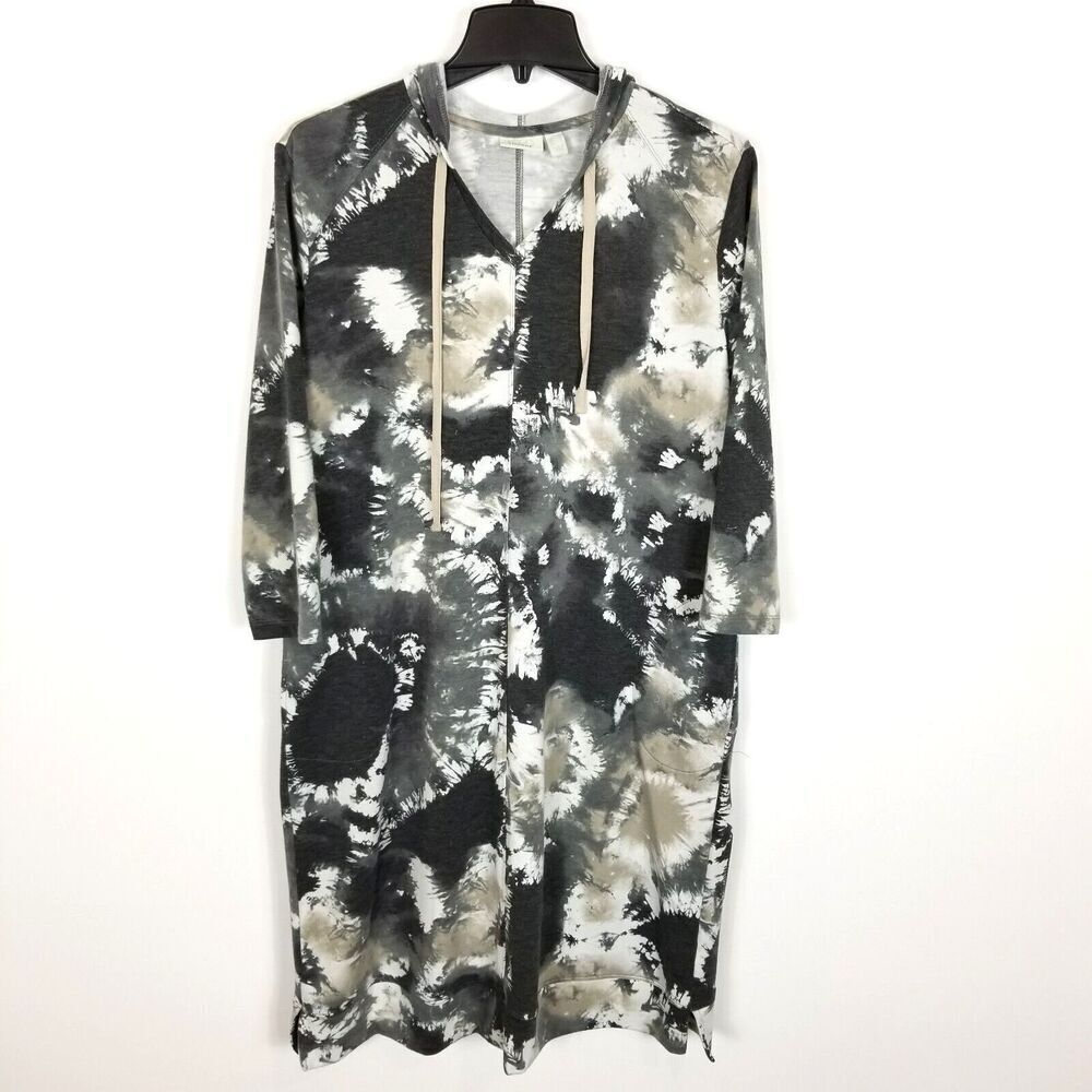 Logo Lori Goldstein Women Taupe French Terry Tie Dye Dress Size S Relaxed Hoodie